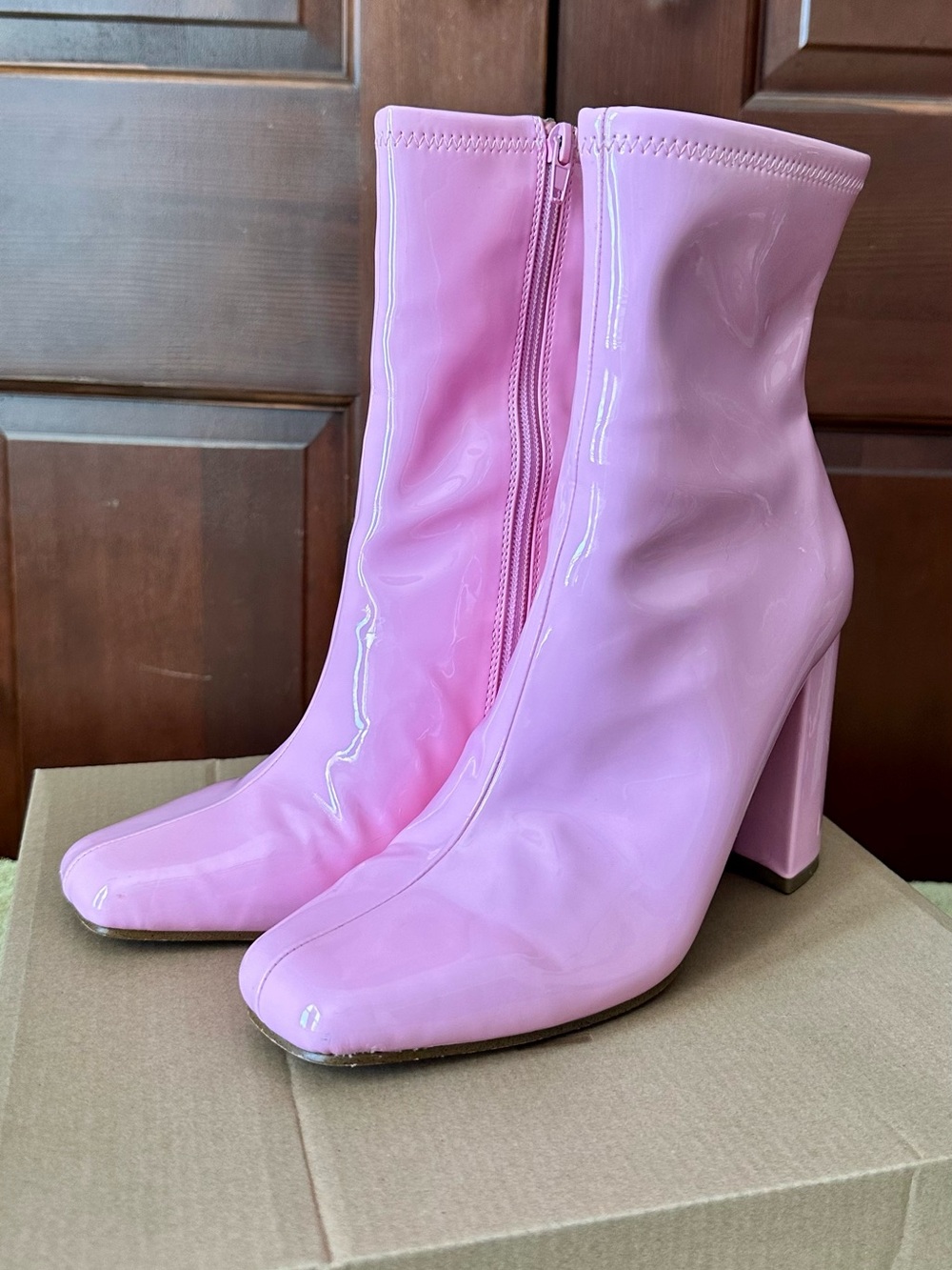 Steve Madden Pink Patent Block Heel Ankle Boots